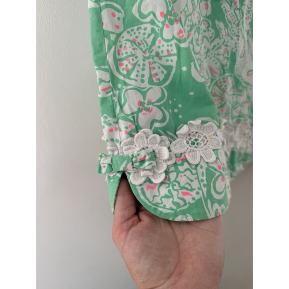 Lilly Pulitzer Skirt Size 6 Green Floral Beach Print White Floral Lace, Pockets - Picture 2 of 9